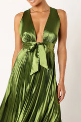 Kris Pleated Maxi Dress - Martini Olive