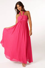 Everdeen Halterneck Maxi Dress - Fuchsia