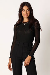 Kellie Mesh Long Sleeve Bodysuit - Black