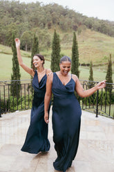 Anela Asymmetric Midi Dress - Navy