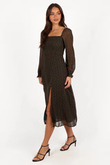 Ettie Long Sleeve Midi Dress - Pine/Tan