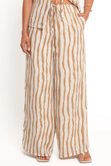 Marmo Wide Leg Pant - Tan Stripe