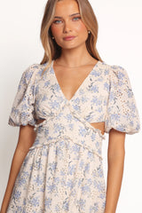 Jemima Puff Shoulder Maxi Dress - Blue Floral