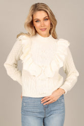 Annette Frilled Knit Sweater - Ivory