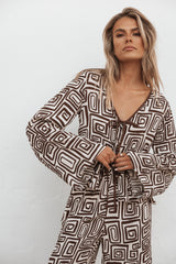 Imogen Top - Chocolate Brown Print