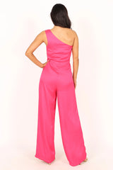 Isabel One Shoulder Jumpsuit - Pink