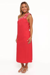 Brynlee One Shoulder Midi Dress - Red/White
