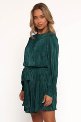 Joy Plisse Mini Dress - Dark Jade
