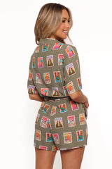 Everlee Romper - Olive Print