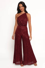 Khianna Sequin One Shoulder Jumpsuit - Red