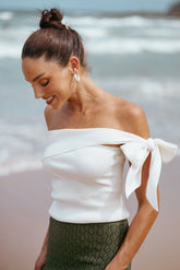 Charama Off Shoulder Knit Top - White