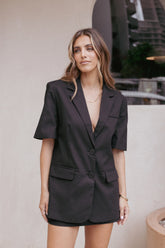 Brielle Short Sleeve Blazer Top - Black
