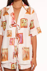 Aaliyah Tie Front Top - White Multi