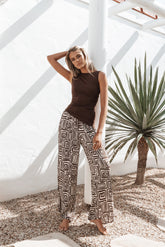 Imogen Pant - Chocolate Brown Print