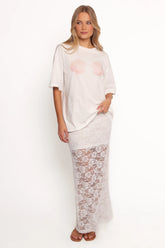 Laken Sheer Lace Maxi Skirt - White