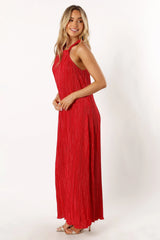 Melody Plisse Halter Maxi Dress - Red