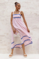 Fitzgerald Maxi Dress - Pink/Blue Trim
