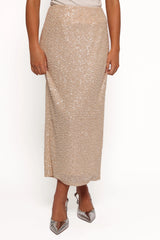Briellia Sequin Midi Skirt - Champagne