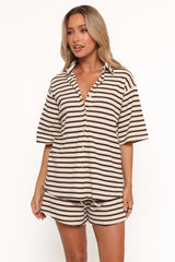 Alden Cotton Knit Set - Beige Black Stripe