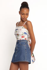 Geneva Tie Top - Off White Red