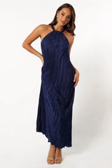 Melody Plisse Halter Maxi Dress - Navy