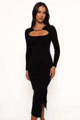 Elissa Long Sleeve Midi Dress - Black