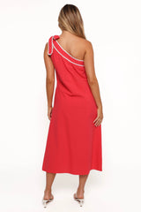 Brynlee One Shoulder Midi Dress - Red/White