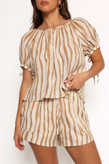 Maggie Two Piece Set - White Tan Stripe
