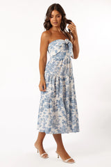 Cherie Bow Front Midi Dress - Blue