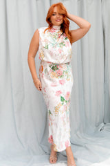 Anabelle Halter Neck Midi Dress - White Floral