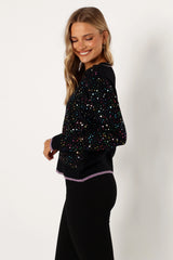 Ariella Sequin Embellished Knit Sweater - Black