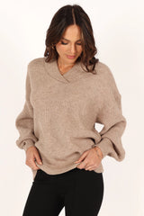 Carly Collar Knit Sweater - Oatmeal