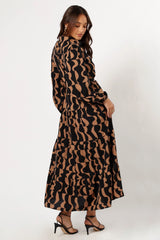 Lincoln Long Sleeve Maxi Dress - Black/Beige