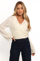 Kaelie Wrap Front Knit Top - White