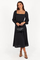 Ettie Long Sleeve Midi Dress - Black Polka Dot