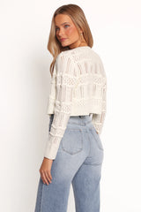 Aidy Crop Button Front Cardigan - White