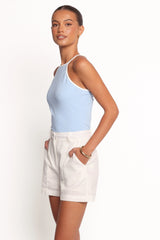 Jazzie Knit Tank - White Pale Blue