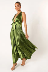 Kris Pleated Maxi Dress - Martini Olive