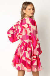 Milly Long Sleeve Mini Dress - Red Magenta