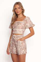 Davina Belted Shorts - Cream Multi