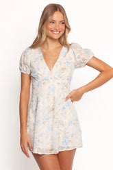 Marisol Mini Dress - Cream Blue Floral