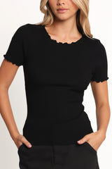 Kya Short Sleeve Knit Top - Black