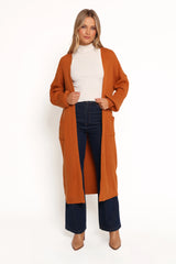 Makenna Long Open Front Cardigan - Rust