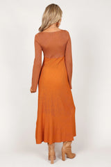 Lirique Long Sleeve Maxi Dress - Tan/Orange
