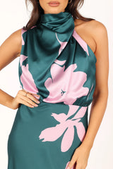 Anabelle Halter Neck Midi Dress - Green Pink