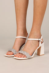 Allure Rhinestone Block Heel - White