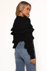 Hayworth Ruffle Detail Cardigan - Black