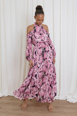 Hilary Pleated Maxi Dress - Pink Floral