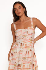 Laurette Midi Dress - Tan Print