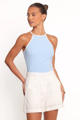 Jazzie Knit Tank - White Pale Blue